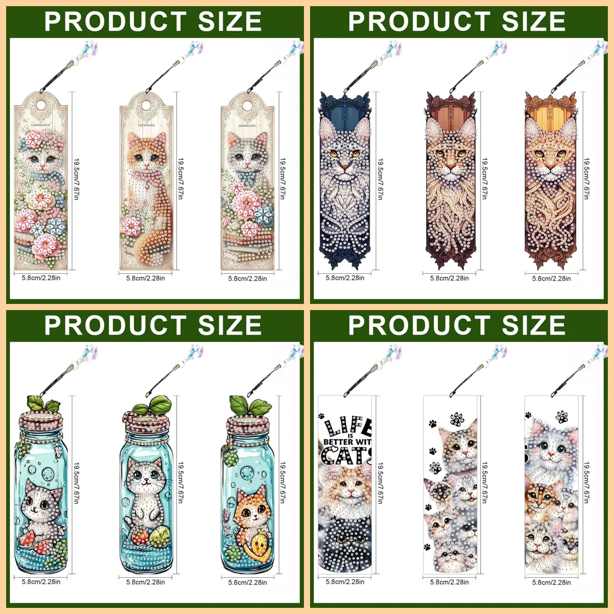 3-Piece Diamond Painting kit Bookmark cat series acrylic Material DIY handmade home office Supplies reading Bookmark