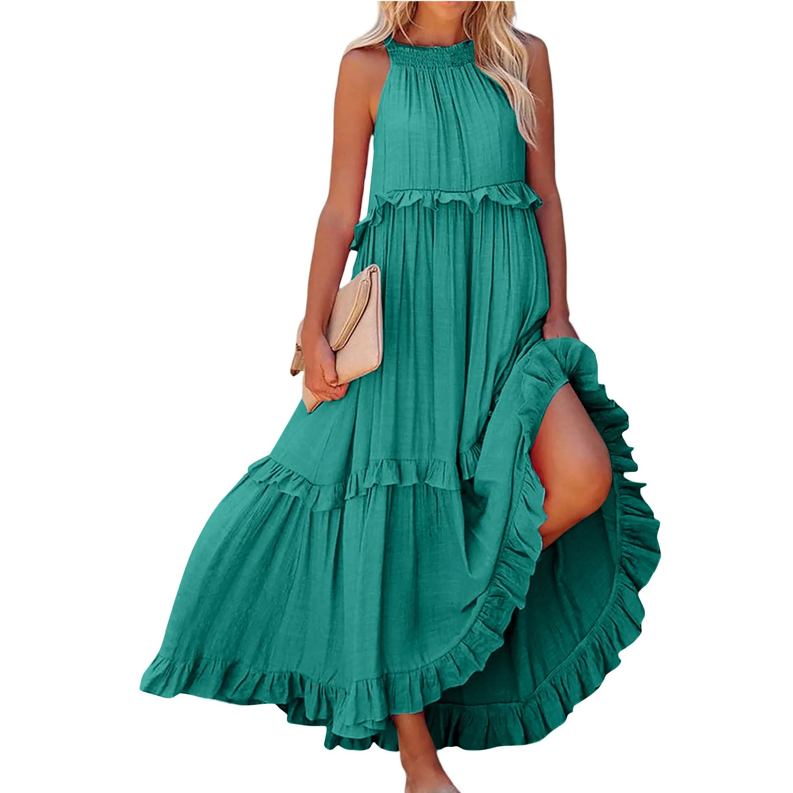 

2024 New Fashion Summer Sexy Ruffles Long Dress Big Swing Elegant Beach Dress Elegant Dresses Women Female Clothing