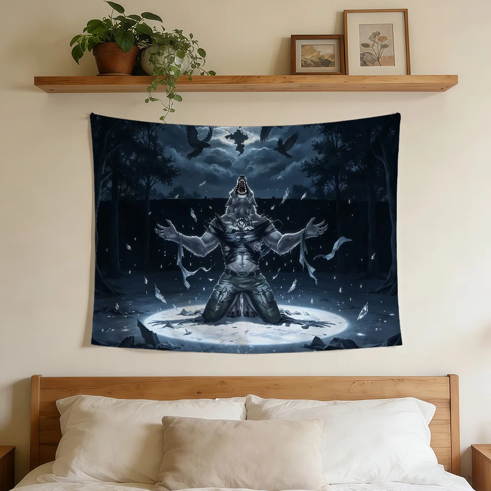 Dark Werewolf Tapestry Gothic Flag Durable Outdoor Indoor Patio Festive Decoration Classic Design Pole Wall Room Banner