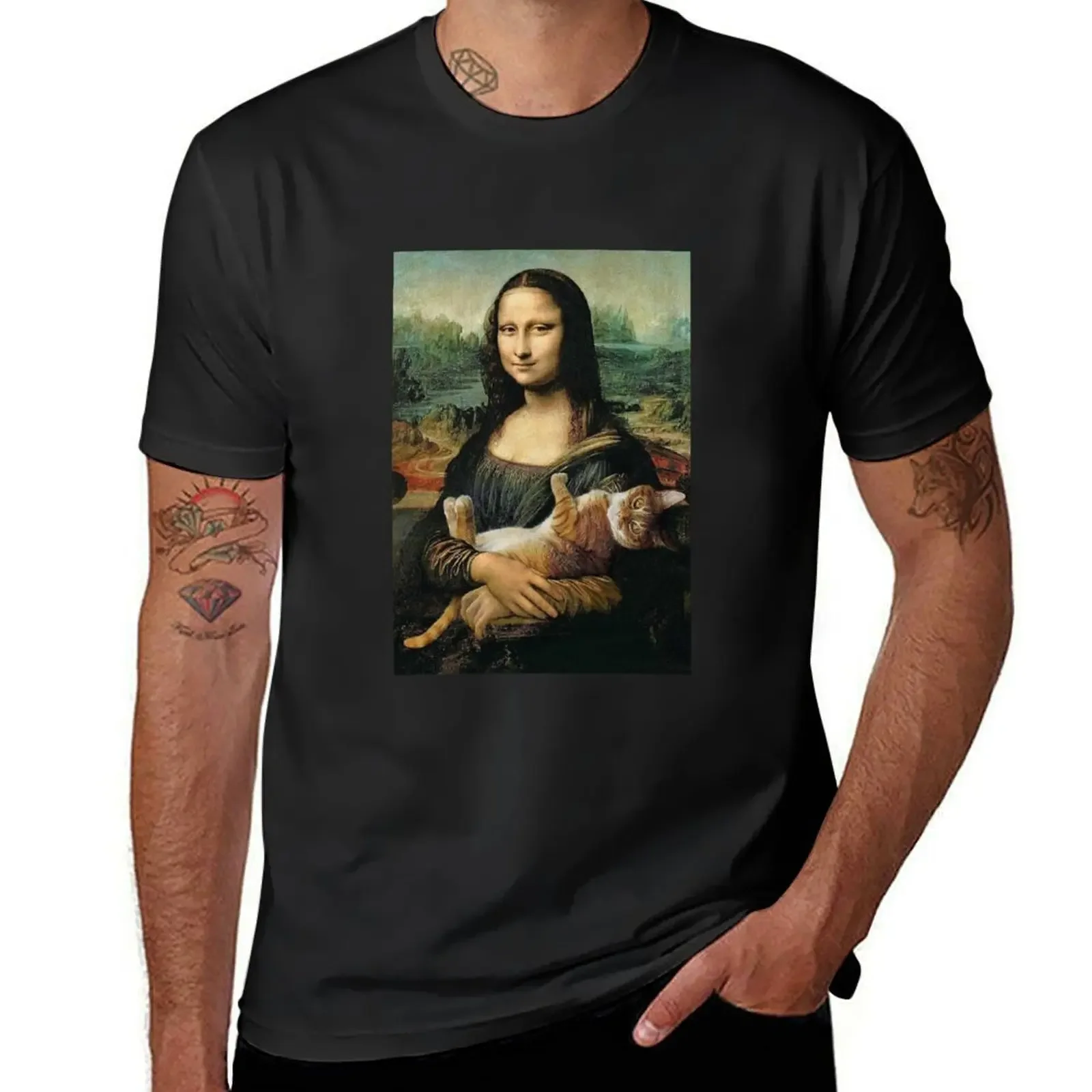 Mona Lisa holding a cat T-Shirt Blouse custom t shirt vintage t shirts shirts graphic tee cotton t shirt men