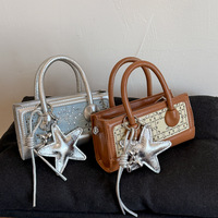 2025 Korean Style Square Work Bag Women's Rhinestone Tote Elegant Office Purse Fashionable Shoulder Bag Summer New Arrival