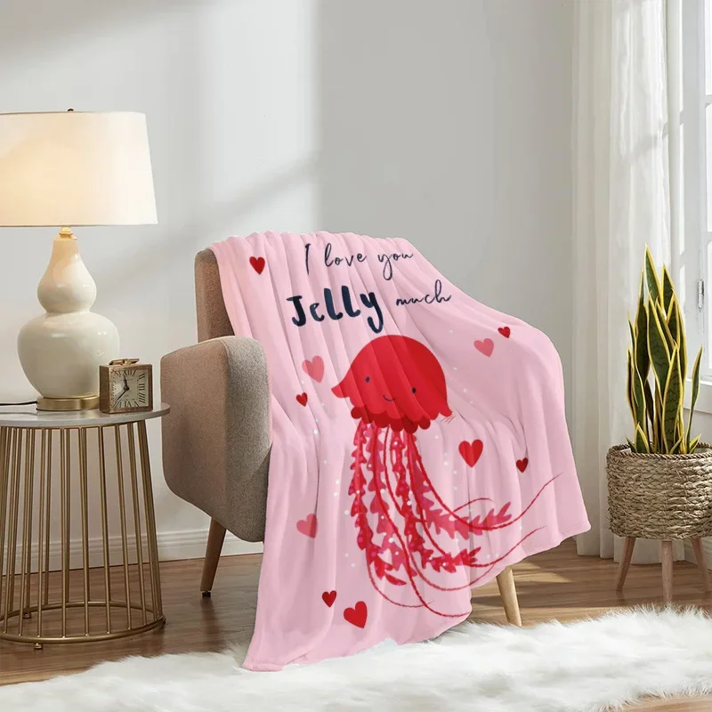 Cute Jellyfish Love You Much Throw Blanket Cozy Gift for Her Valentines Day Nursery Decor 150x230cm