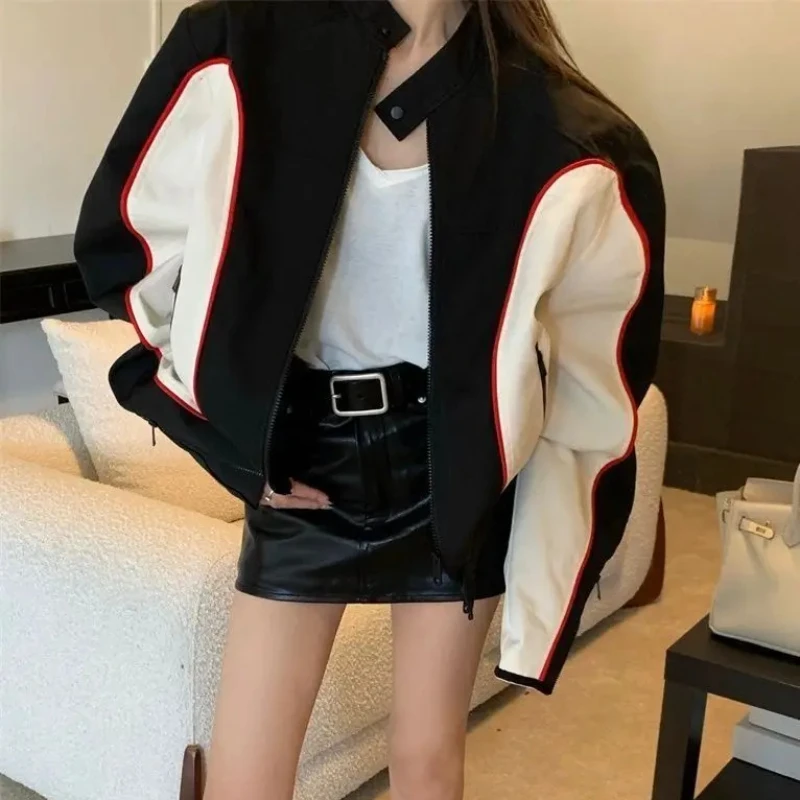 

Осенне-зимняя куртка из искусственной кожи в стиле ретро в стиле пэчворк с цветным покрытием