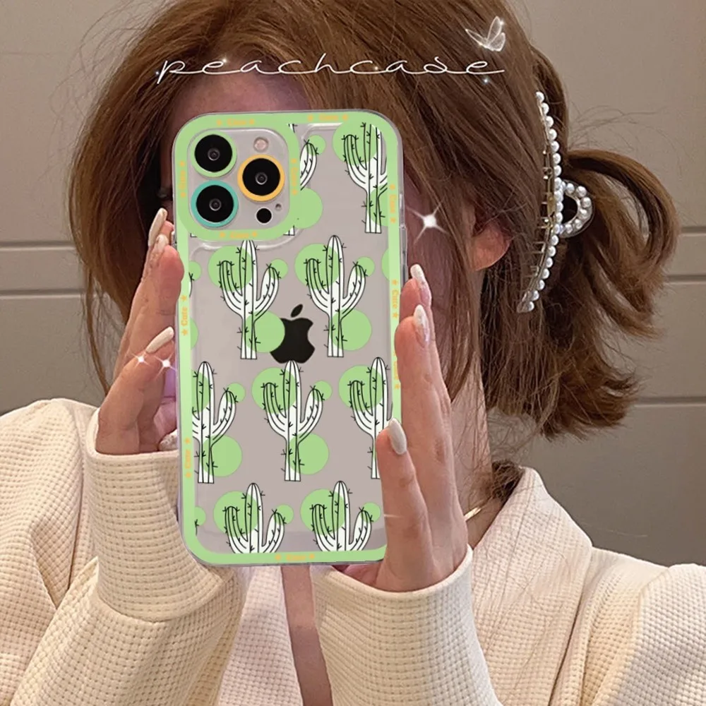 Cartoon art summer Cactus Phone Case For Samsung S 20 21 22 23 lite plus ultra Clear Mobile Cover Funda