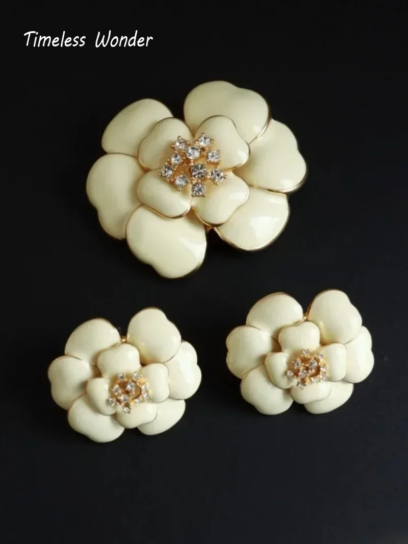 Timeless Wonder Fancy Zircon Enamel Floral Brooch Pins for Women Designer Jewelry Runway Rare Luxury Cute Gift Top Set 1344