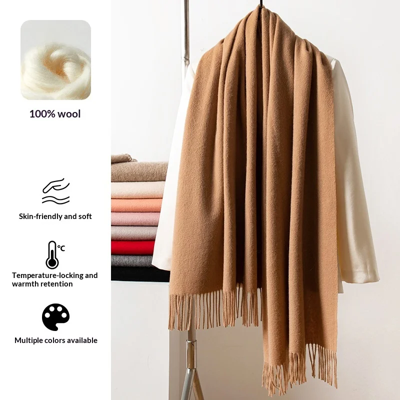 2026 Winter Warm 100% Pure Wool Scarf Long Wrap for Lady Elegant Shoulder Cover Accessories Oversized Wrap High End Woolen Stole