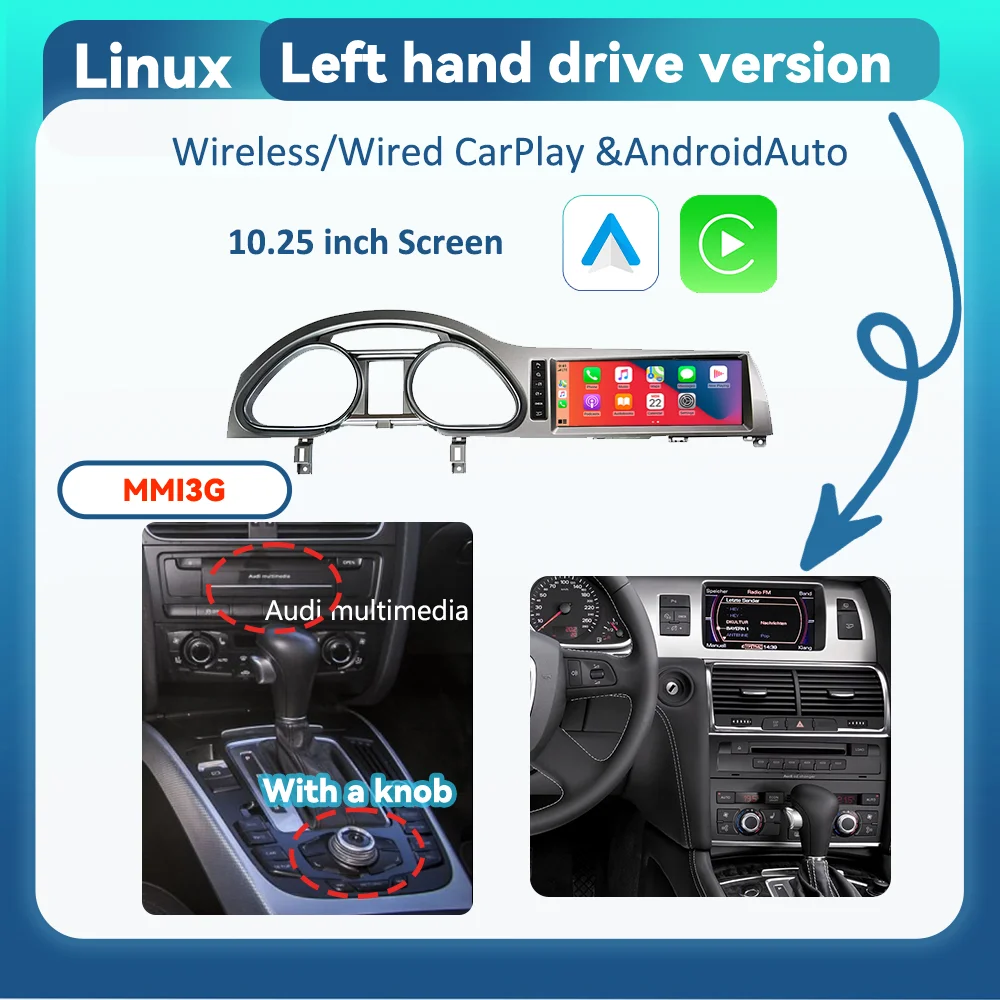 Bonroad 10.25 Autoradio Speler Multimedia Scherm Voor Audi Q7 2005-2015 Draadloze CarPlay Android Auto Airplay AutoLink GPS Stereo