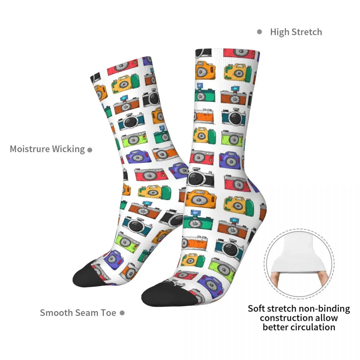 Retro Camera Socks Harajuku High Quality Stockings All Season Long Socks Accessories for Man's Woman's Gifts