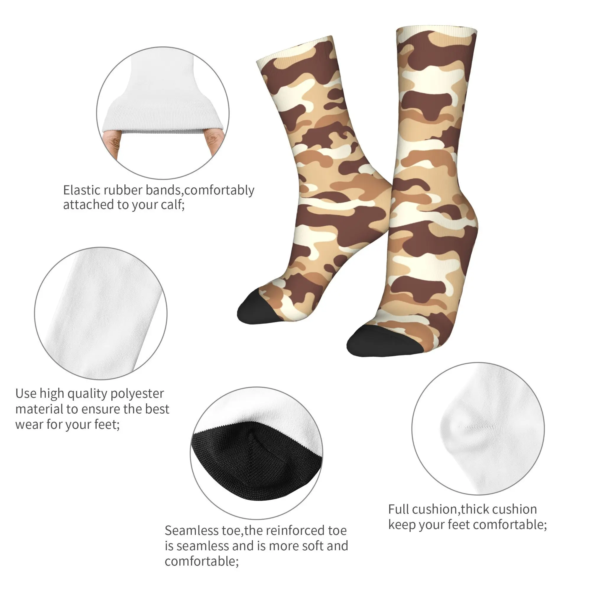 Custom Funny Mens Brown Digital Military Camouflage  Camo Dress Socks Unisex Warm Comfortable 3D Printed  Crew Socks