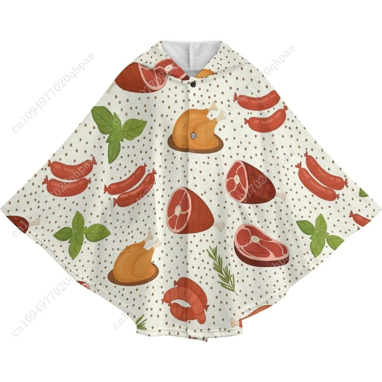 سترة بطانية مريحة من الفلانيل، هوديي كبير الحجم بنمط منتجات اللحوم مع جيوب للأطفال والمراهقين #4