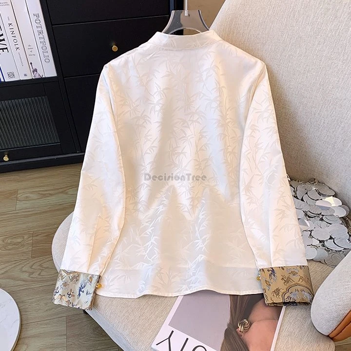 2025 spring vintage chinese style long sleeve tang suit top women new chinese jacquard splicing design casual loose blouse w600