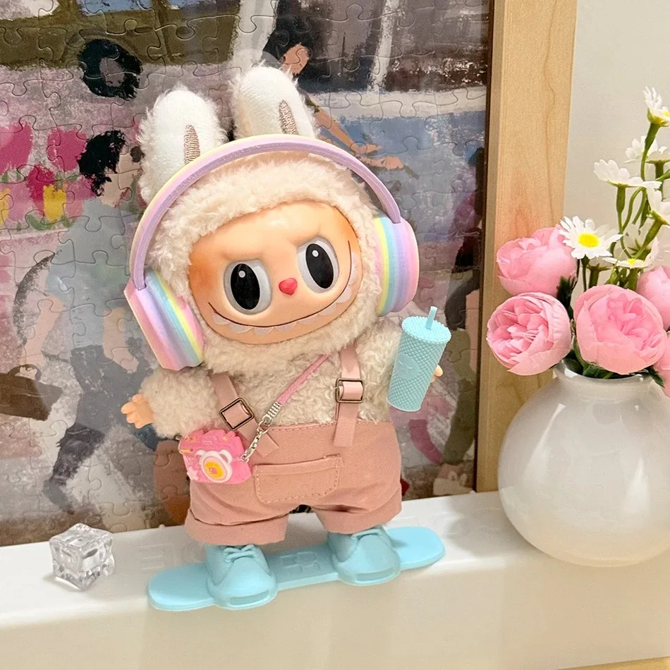 

For labubu Big into energe doll T-Shirt Denim Baseball Cap strap skirt clothes For 17cm labubu doll outfit Accessories