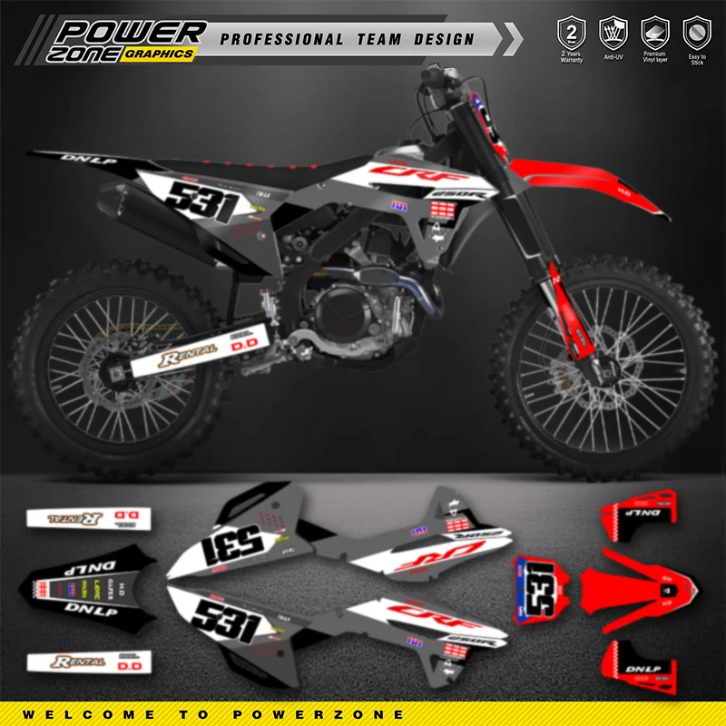 PowerZone Full Graphics Background Decals Stickers Kit For HONDA CRF450R 2021 2022 2023 CRF250R 2022 2023 2024 Motorcycle 25