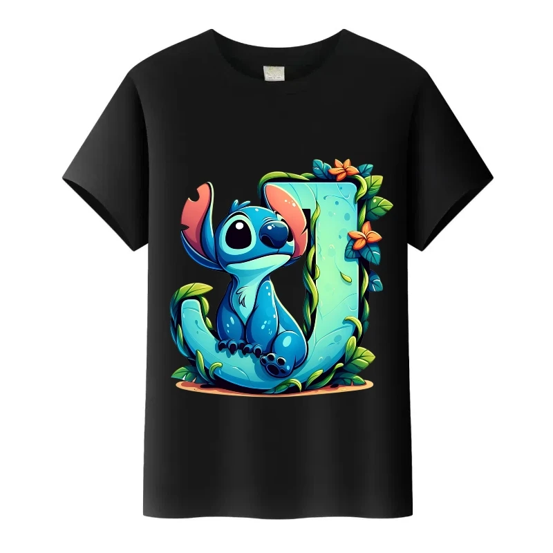 Kawaii ديزني الكرتون غرزة إلكتروني طباعة الصيف بلايز Harajuku امرأة الملابس قميص أسود الرجال البلوزات الاطفال تيز الأسرة تي شيرت