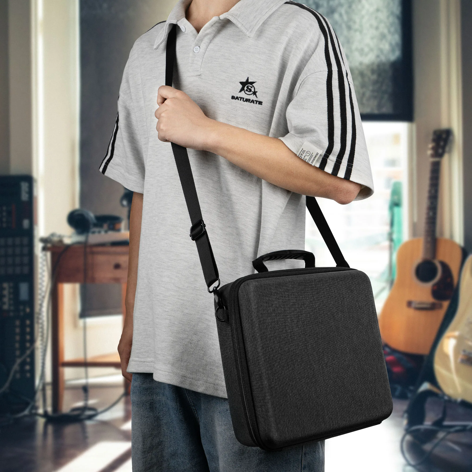 กระเป๋าใส่อินเทอร์เฟซเสียง Geekria เข้ากันได้กับ RØDE RØDECaster Duo กระเป๋าเดินทางเปลือกแข็ง EVA (สีเทาเข้ม)