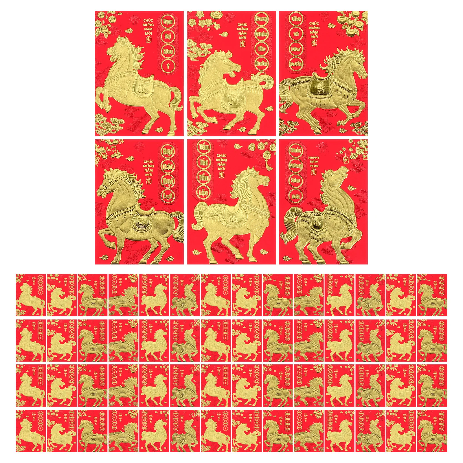 120Pcs Year of The Horse Vietnamese Lunar New Year Red Envelopes Money Packets Prosperity Lucky 2026 Chinese Red Envelope