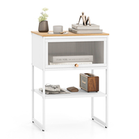 Bedside Table Metal Frame side table table with Clear Folding Door Drawer & Open Storage Modern Bedside Cabinet Sofa table