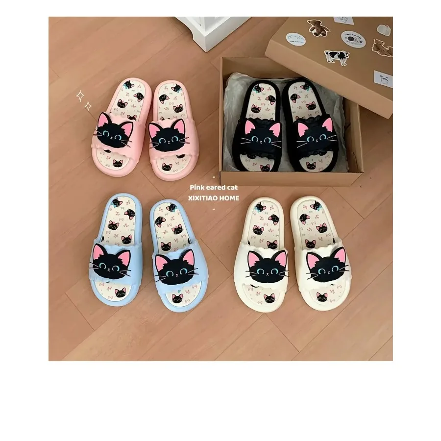 2026 Damen Süße Coole Schwarze Katze Persönlichkeit Sandalen Sommer Casual Outdoor Weichen Boden Slip-On Schuhe Modische Paar Hausschuhe