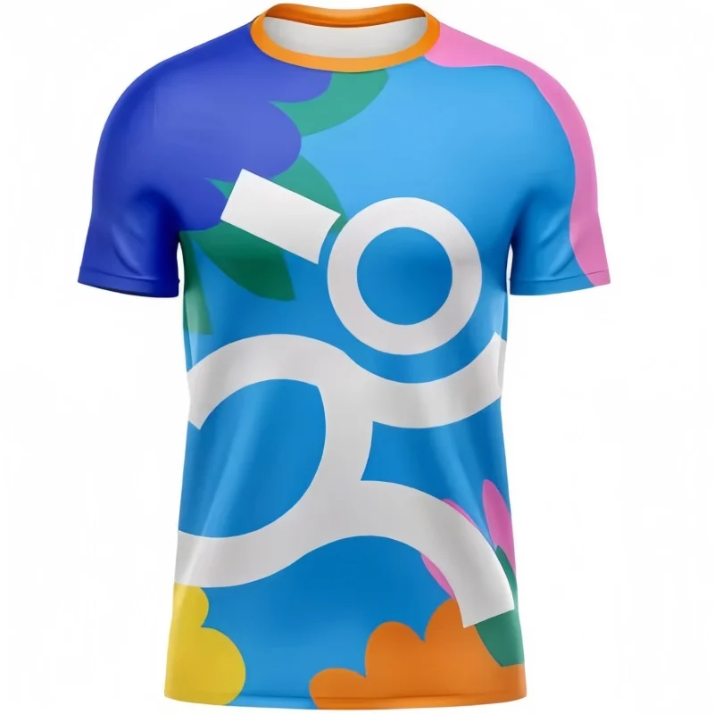 Camiseta deportiva sencilla para hombre, pantalón corto de Fitness, manga informal, transpirable, jersey de secado rápido, cuello redondo, Top estampado diario Unisex