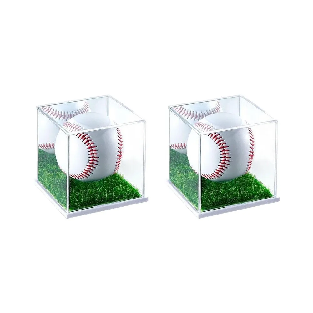 2pcs Clear Baseball Display Case With Lock Dust Storage Box For Sports Memorabilia Collection Shelf Desk Organizer