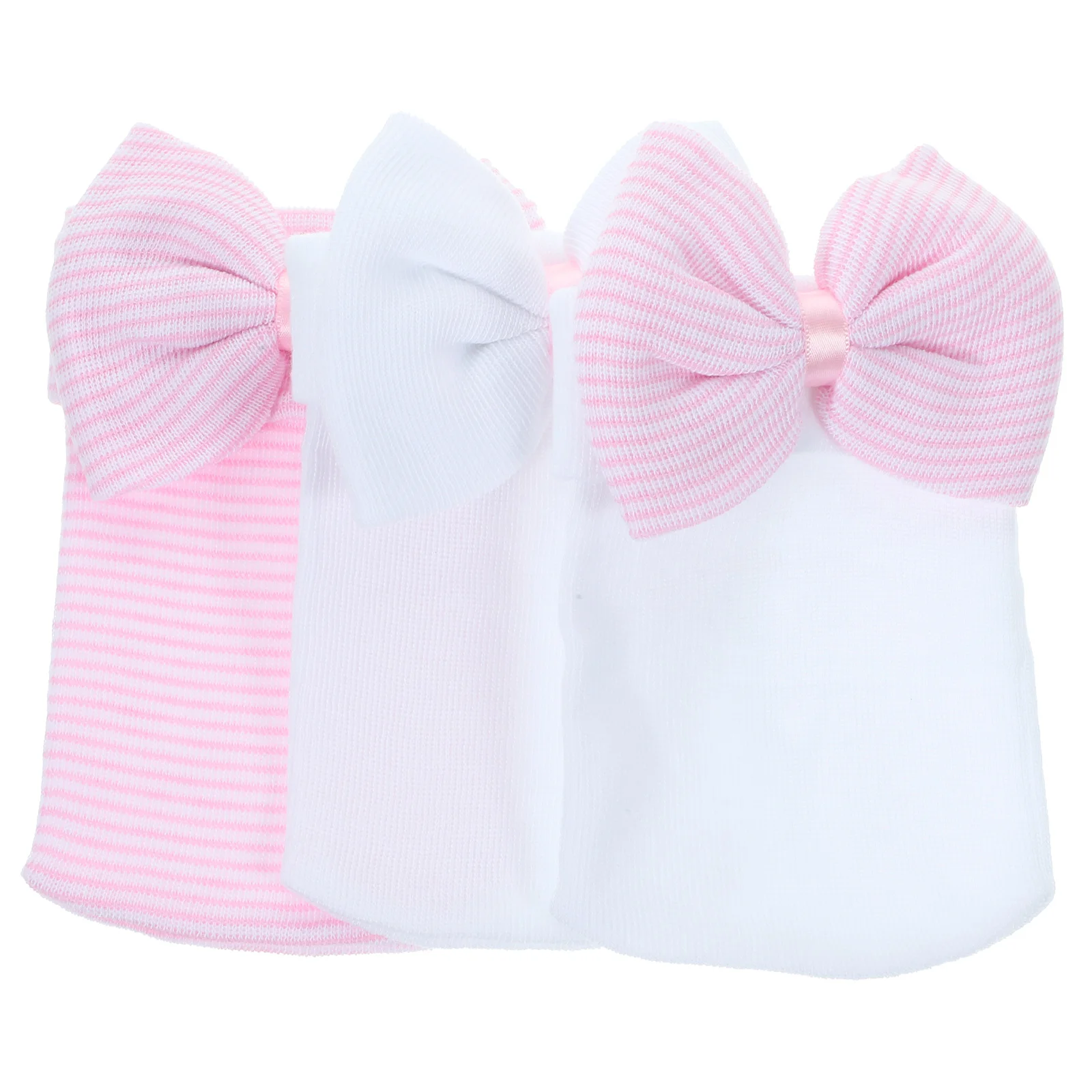 

3pcs Baby Hats Newborn Caps with Large Bowknot for Infant Boys Girls White Pink Knitted Tubular Cotton Lightweight