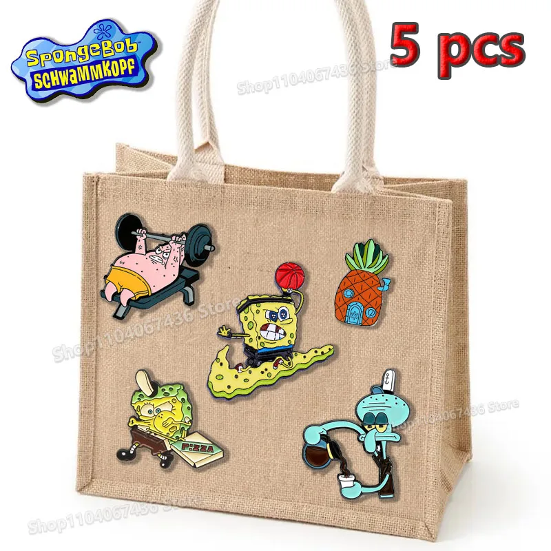 Sponge-bob Anime Metal Brooch Enamel Pins Creative Cute Cartoon Decoration Backpack for Men Women  Accessories Badge Jewelry