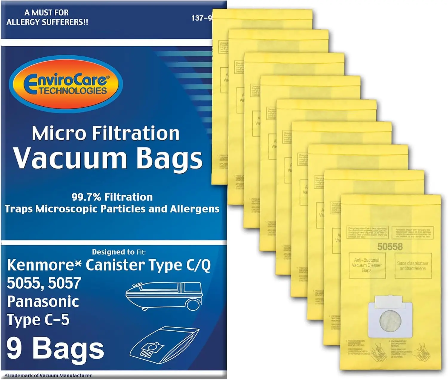 

Replacement Vacuum Bags for Kenmore Canister Type C/Q & Panasonic Type C-5, 9-Pack
