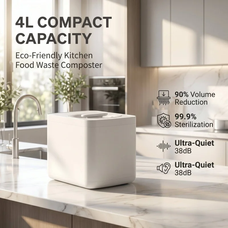 4L Large Capacity Household Electric Kitchen Food Waste Composter, Garbage Disposer Built with Activated Carbon Deodor Filter