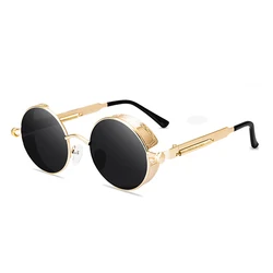 Vintage Steampunk Red Sunglasses Men Round Punk Alloy Metal frame Retro Sun Glasses Women Goggles Gothic Style Shades Sunglasses