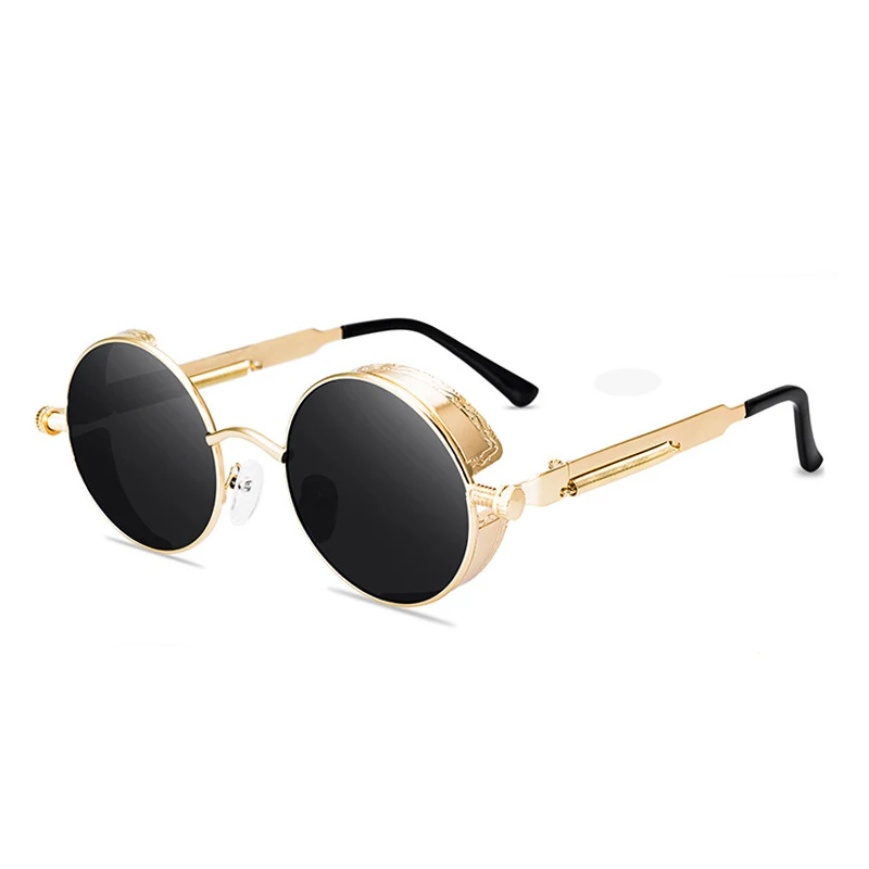 Okulary przeciwsłoneczne w stylu vintage steampunk, czerwone, męskie, okrągłe, punkowe, z metalową oprawką ze stopu, retro okulary przeciwsłoneczne damskie, gogle, gotyckie okulary przeciwsłoneczne.