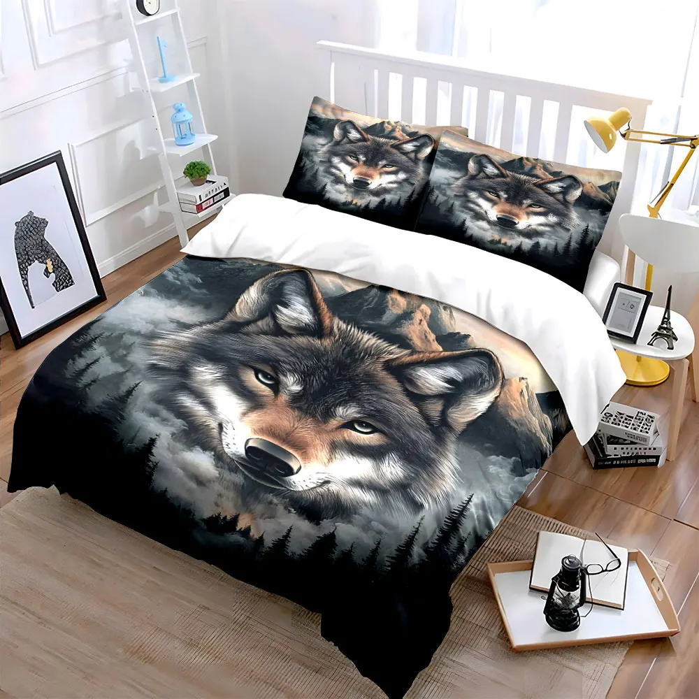 3pcs Wolf merged with forest Print Bedding Set 1 Duvet Cover 2 Pillowcases for Adult and Children Luxury Gift Full Size