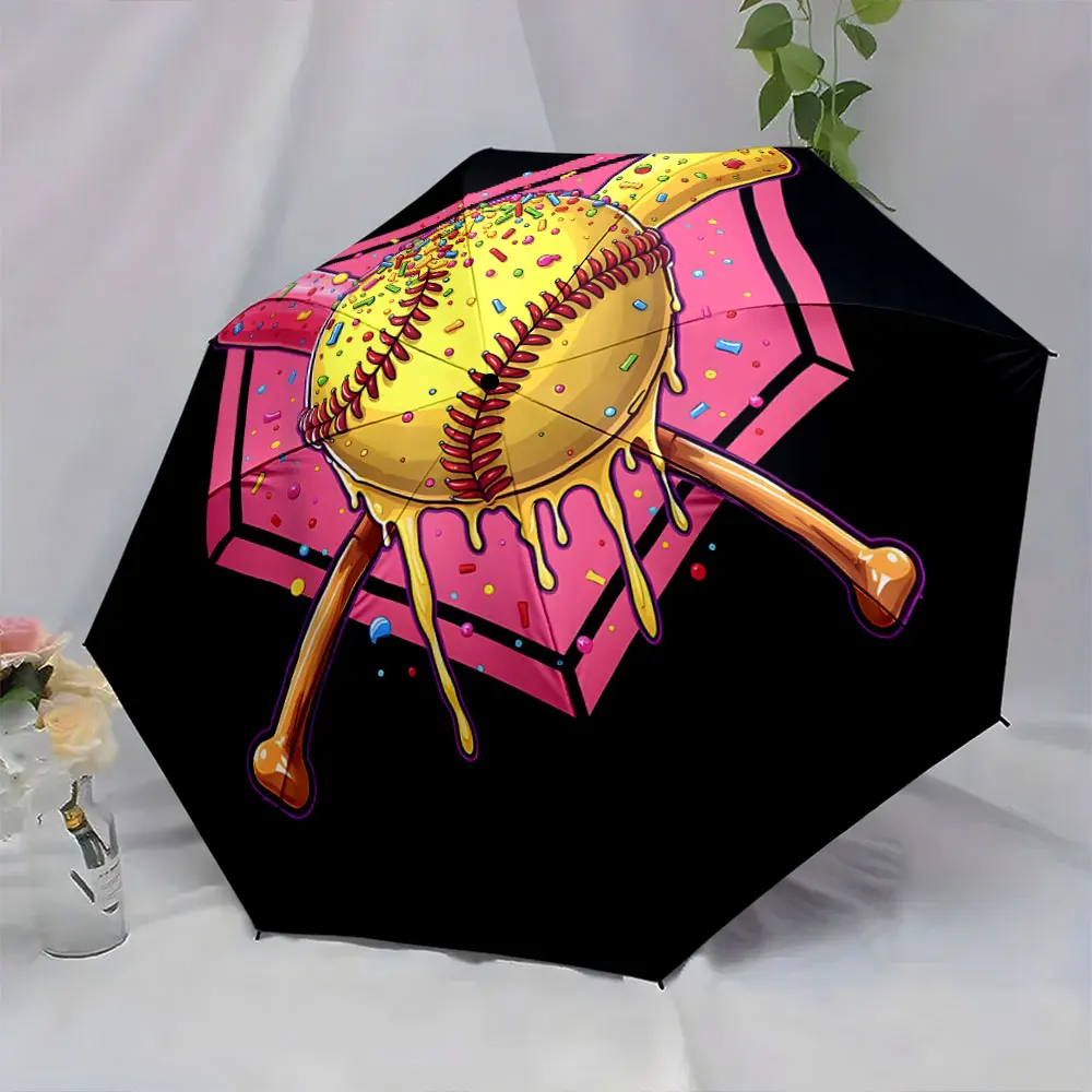 1PC Colorful Baseball Theme Umbrella Design with Bats Print 8 Iron Ribs Folding Umbrella Auto-Open Fashion Sunshade