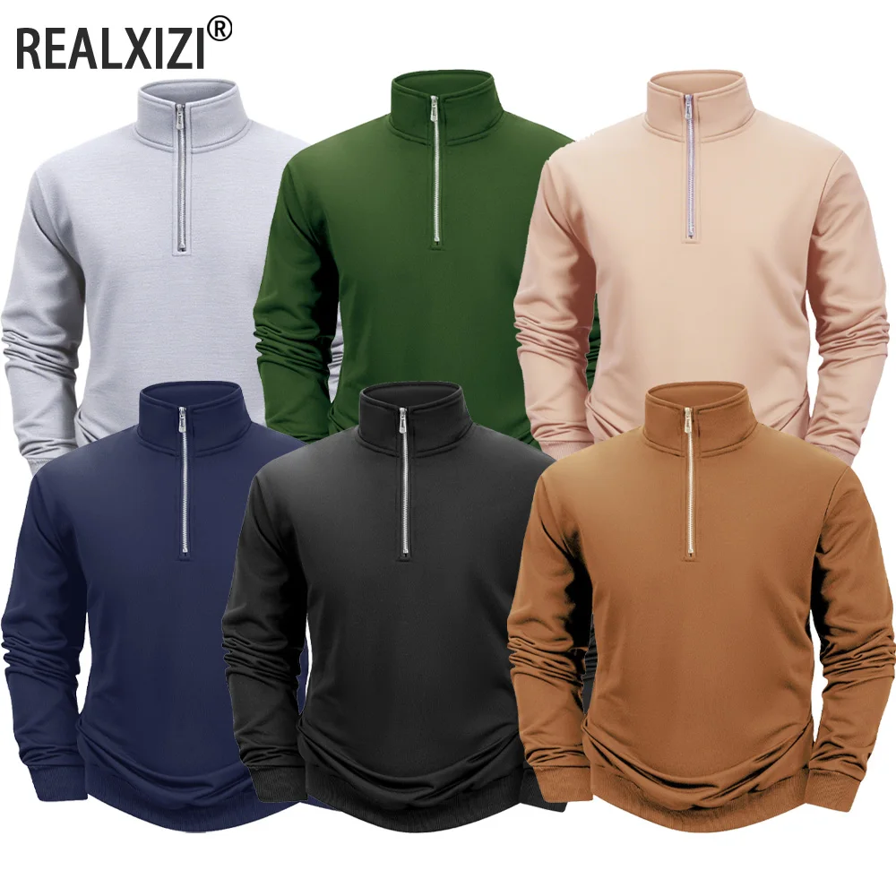 

Autumn Men's Half Zipper Sweatshirts Solid Color Pullover Sweater Men's Winter Warm Long Sleeve Polo Sweaters Streetwear