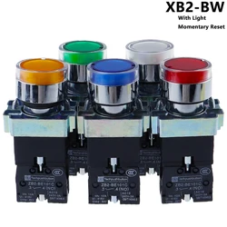 22mm Momentary XB2-BW3361 Round Push Button Switch with LED Light 1NO 24V/AC220V/AC380V Green,Red,Yellow,Blue ZB2-BE101C