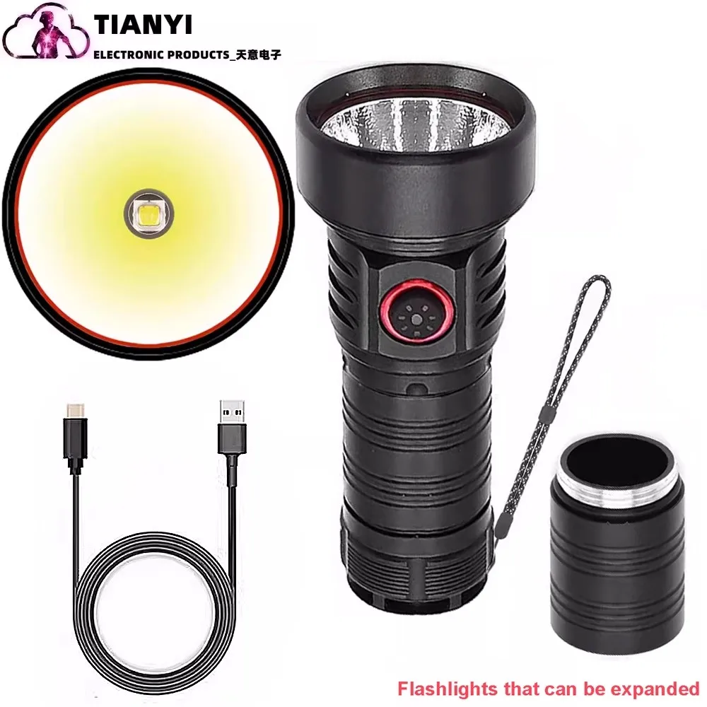 LED white multi-functional outdoor flashlight type c charging fixed focus multi-purpose night lighting, multi-lamp beads