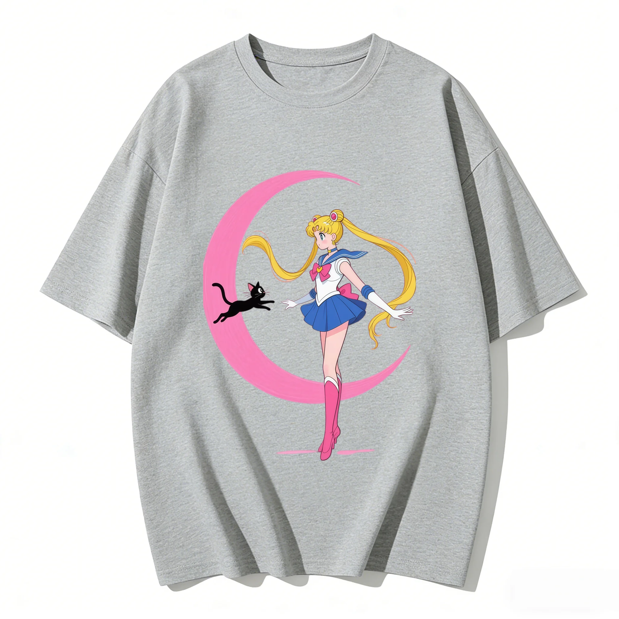 Sailor Moon Anime Luna Cat Printed T-shirt Summer Men's and Women's T-shirt Trendy Loose Casual Y2K 2026 New Streetwear Tee
