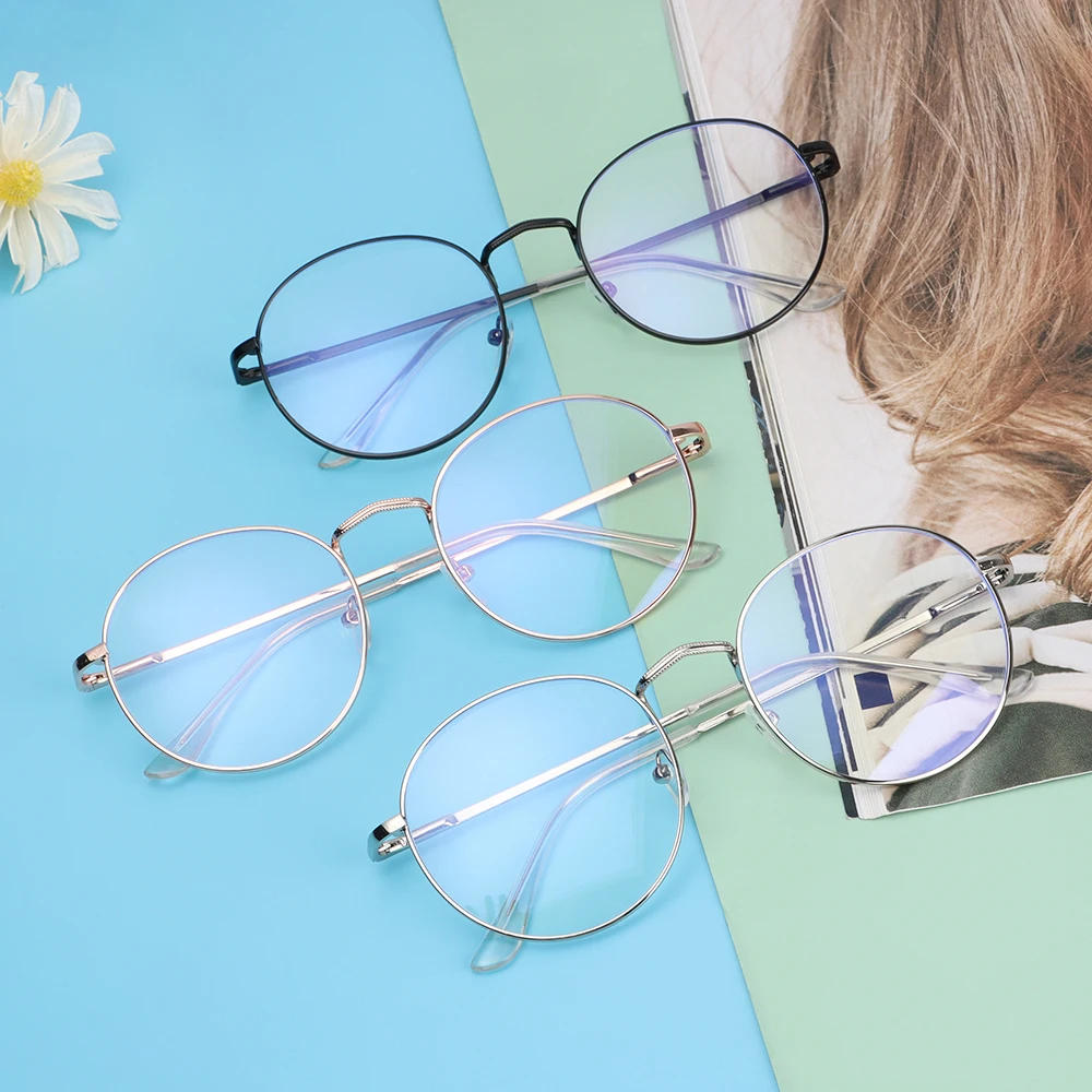

Women Men Portable Vintage Eye Protection Ultra Light Frame Metal Glasses Anti-Blue Light Eyeglasses