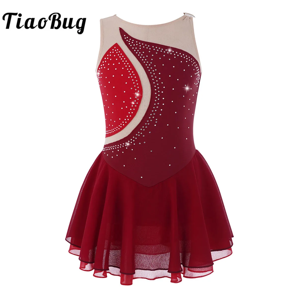 Rhinestone Figure Ice Skating Dress Child Girls Gymnastics Leotard Ballroom Ballet Dance Costume Training Performance Clothing