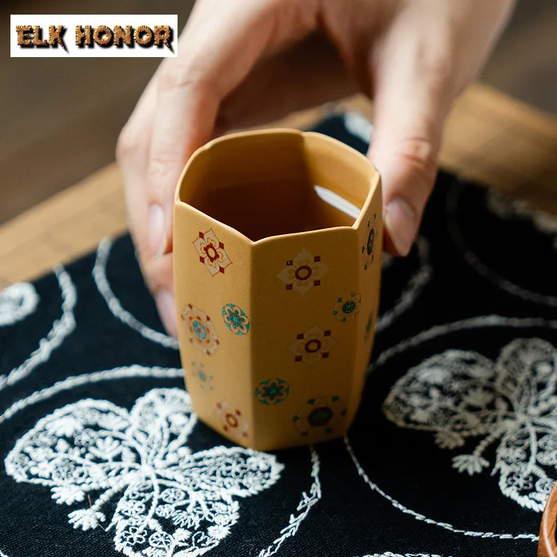 100 مللي ريترو سداسية مستقيم Zisha فنجان الشاي الرجعية وعاء الشاي فنجان شاي مجموعة الشاي تذوق التأمل كوب Chazhan ماستر أكواب Teaset #2