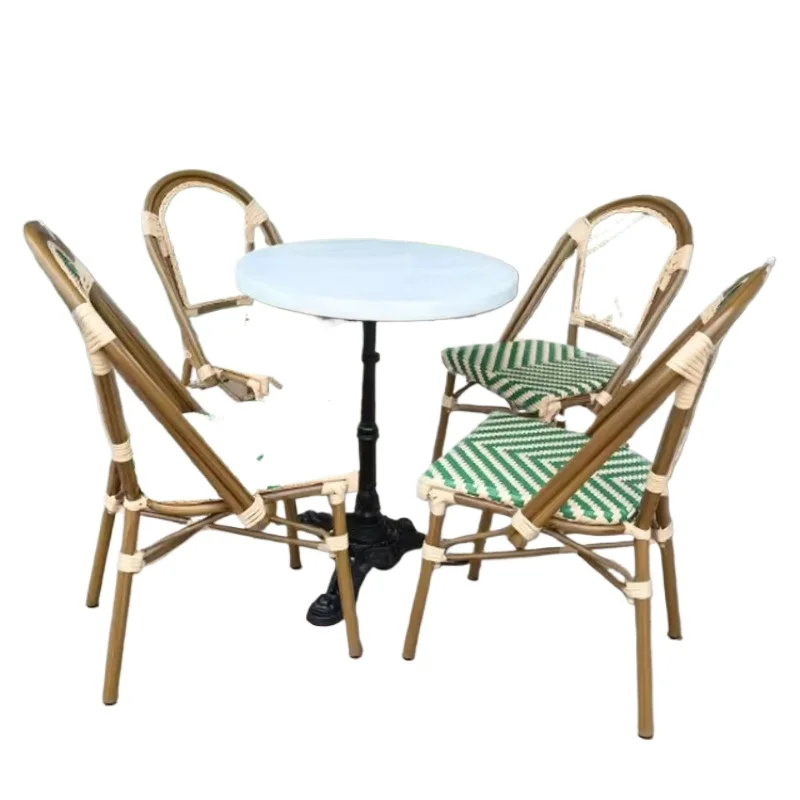 Muebles de exterior franceses con marco de aluminio, nueva silla de comedor de ratán para cafetería, bar y jardín