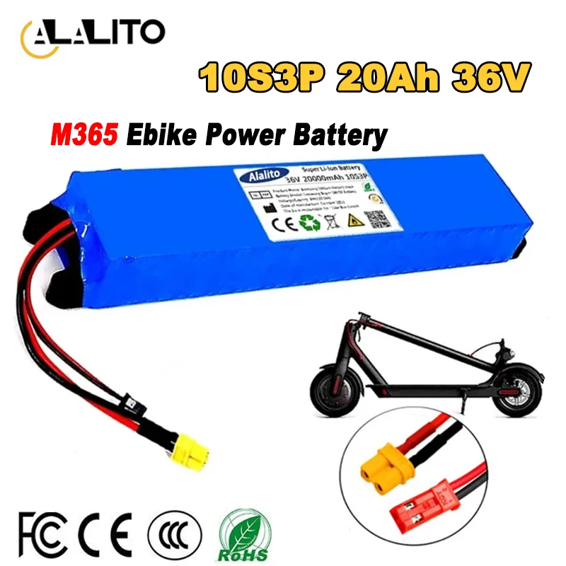 

2024 36V 20Ah 18650 Lithium Battery Pack 10S3P 20000mah 500W Same Port 42V for M365 Power Battery with BMS