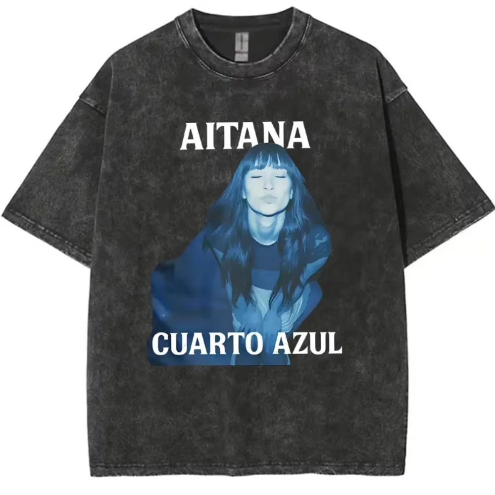 

Винтажные футболки с логотипом Singer Aitana, футболки с графическим принтом CUARTO AZUL Tour, мужская и женская одежда, модная хлопковая футболка оверсайз