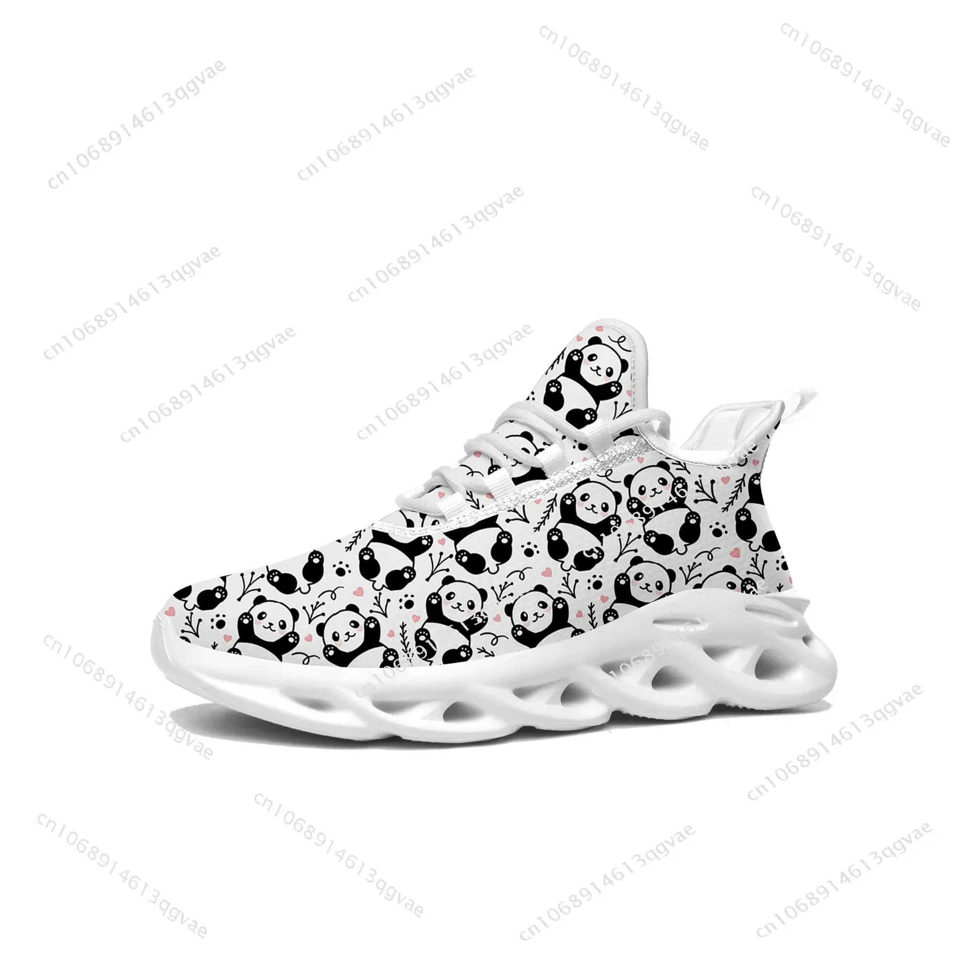 Panda Cute Pattern Flats Sneakers Mens Womens Sports Running High Quality Sneaker Lace Up Mesh Footwear Tailor-made Shoe White