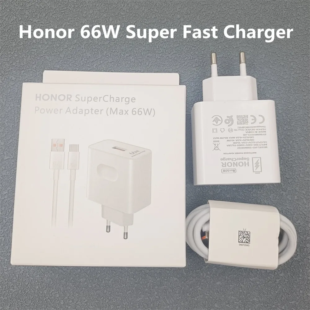 Original HONOR 66W EU US Charger Super Charge Fast Wall Adapter 6A USB Cable For Honor X9C 90 80 Pro