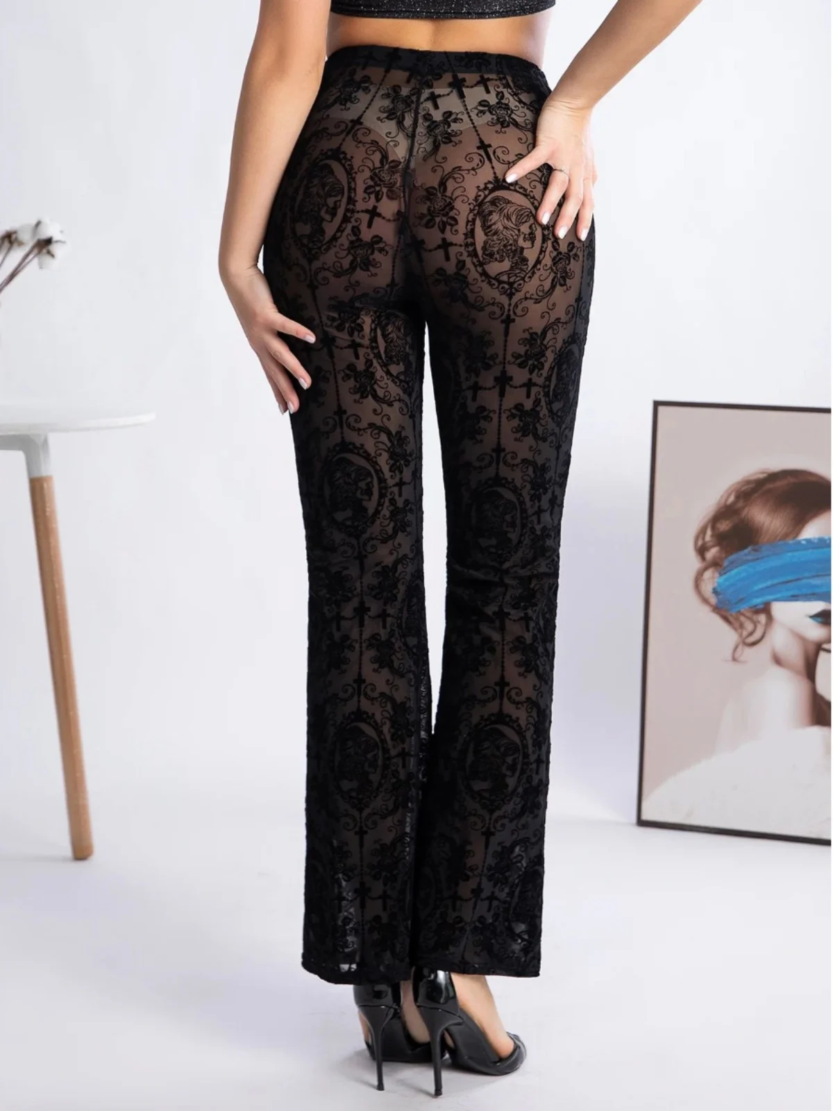 Bedruckte Spitzenhose für Damen mit hoher Taille, bequeme, lässige lange Hose, bezaubernde Polyesterfaser, große Größenoptionen verfügbar