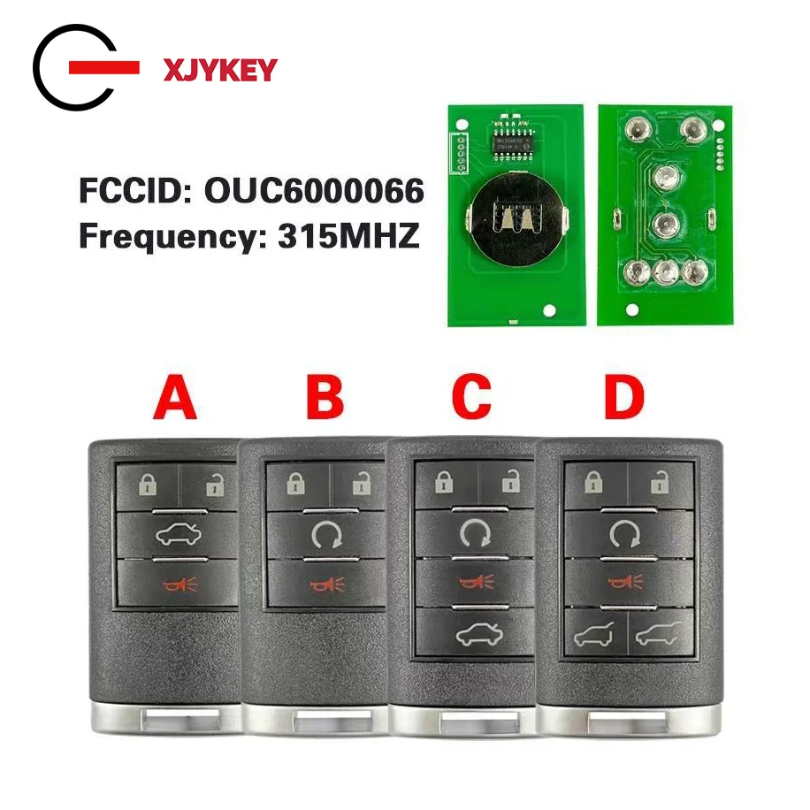 

XJY Remote Car Key Shell Control For Cadillac Escalade EXT ESV 2007-2014 Key Replacement OUC6000066 315MHz 4/5/6 Buttons