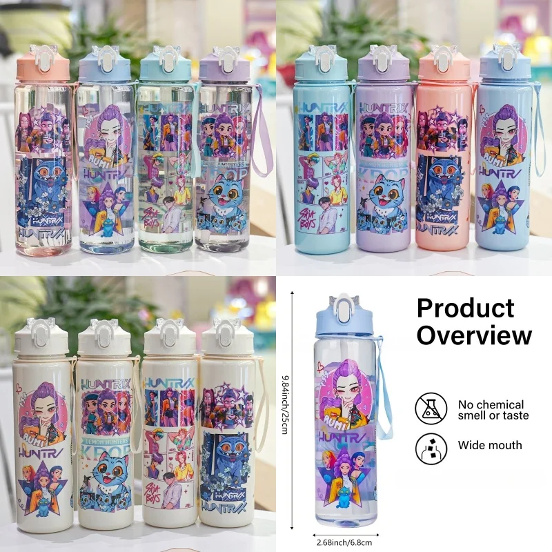 

Portable Outdoor Student'S Straw Plastic Water Cup K-Pop Demon Hunters Magic Girl Team Model Toys Anime Figure Accessory Gifts