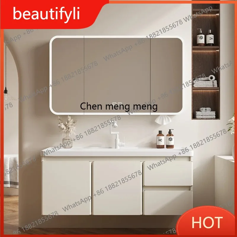 A139 French-style Stainless Steel Bathroom Cabinet Ceramic Integrated Home Storage Bathroom Cabinet Wash Up Mirror Furniture