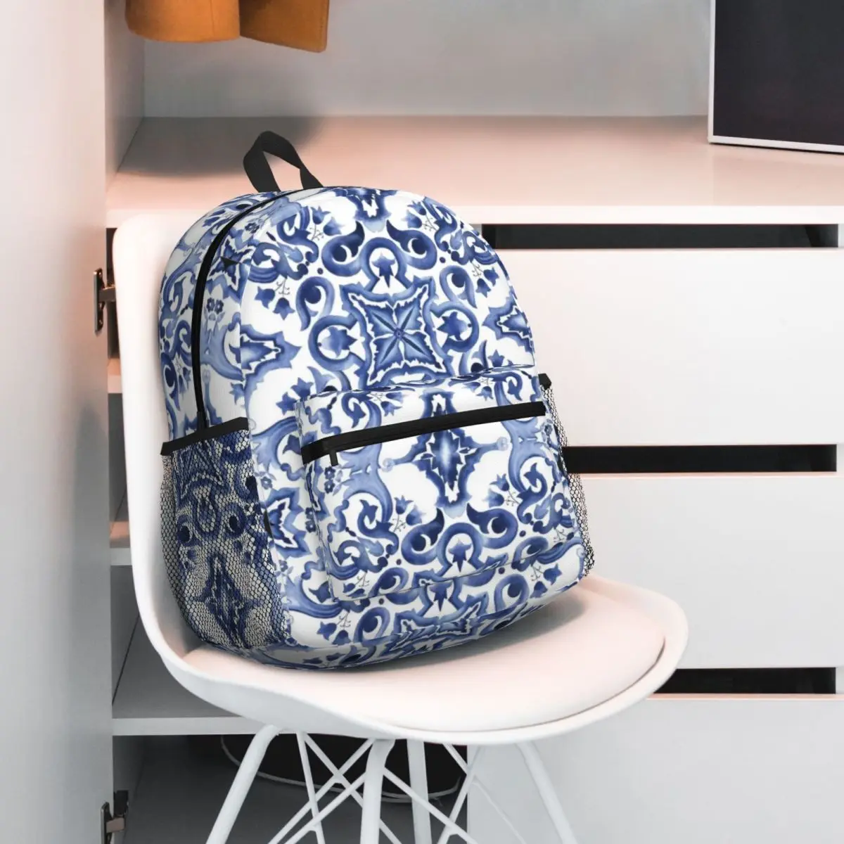 الأزرق المزخرف الأزهار البحر الأبيض المتوسط صقلية بلاط الطالب على ظهره حقيبة مدرسية المشي لمسافات طويلة السفر Daypack صبي الفتيات الكتب حقائب الكتف