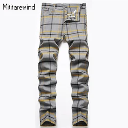 British Style Classic Plaid Pants Men Sport Casual High Stretch Pants Cotton Mid-waist Pencil Pants Y2k Fashion Streetwear Youth